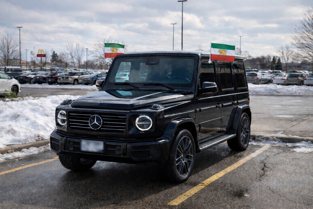 Old Iranian Sun & Lion Flag | Persian Car Window Mount Flag with Stick | Durable Polyester Fabric